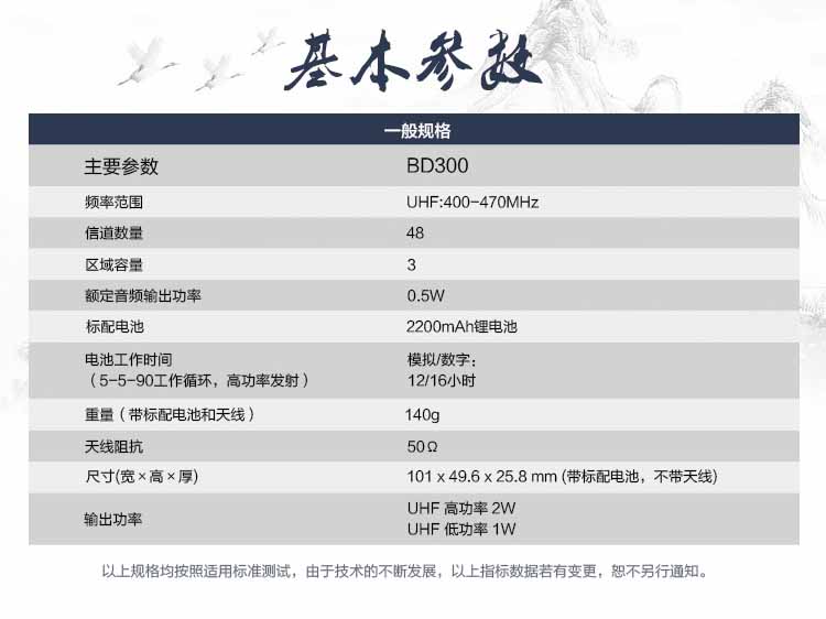 海能達(dá)BD300對(duì)講機(jī)基本參數(shù)