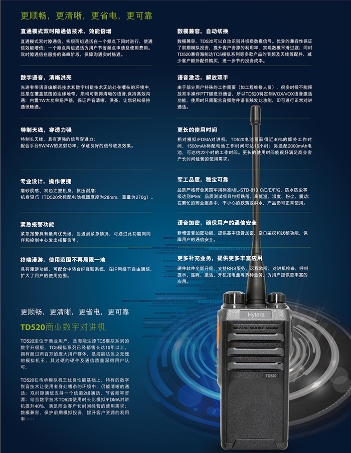 海能達(dá)TD520對(duì)講機(jī)特性