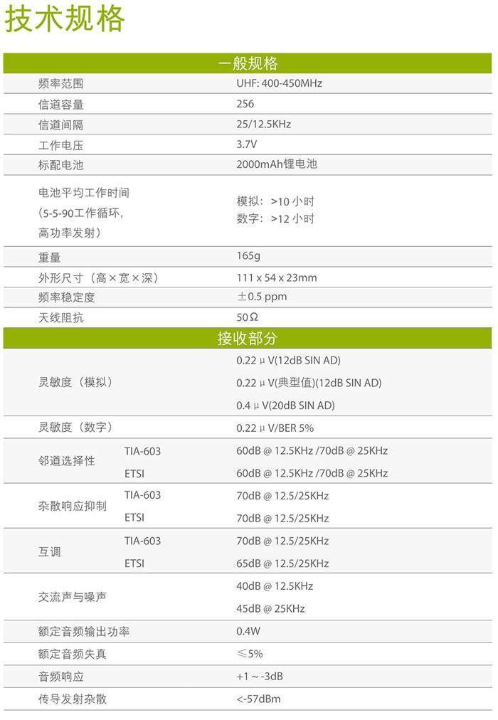 海能達TD370對講機規(guī)格