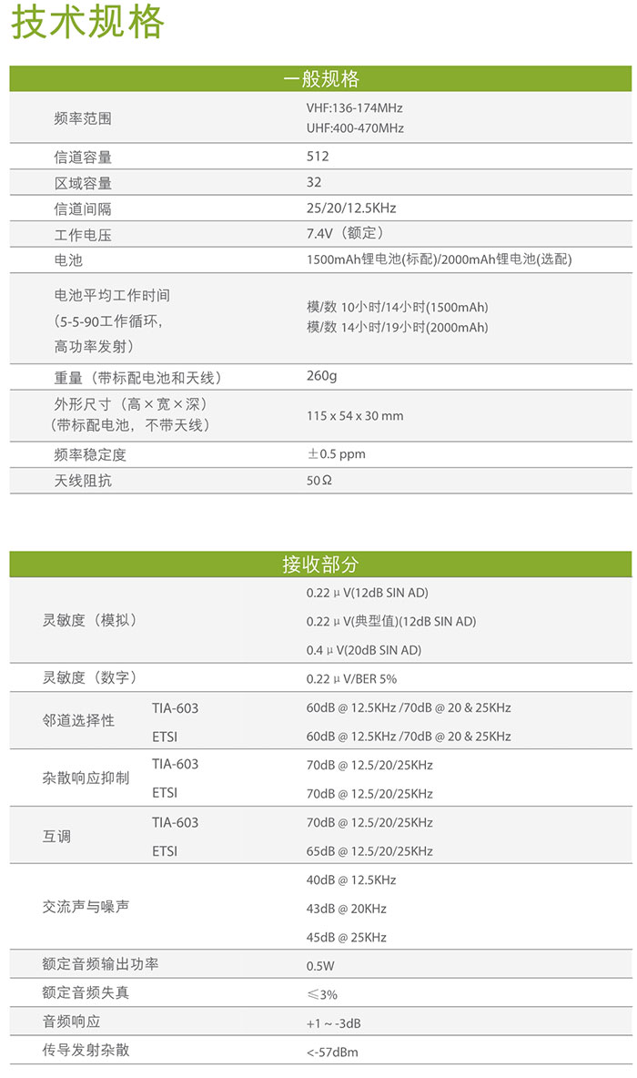 海能達(dá)PD560商業(yè)數(shù)字對(duì)講機(jī)技術(shù)規(guī)格